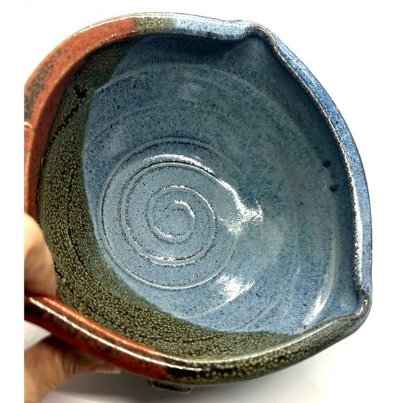 Studio Art Pottery Signed Randi Lile 3 Toned Drip Glaze Blue Brown Rust Dish - Picture 10 of 11